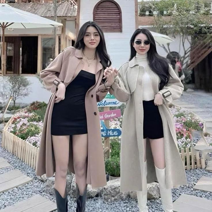 NEW ( Hàng 1 Lớp) Áo Khoác Măng Tô Nữ Dạ Ép Dáng Dài Buộc Đai Trơn Phong Cách Sang Chảnh cho nữ hotrend !