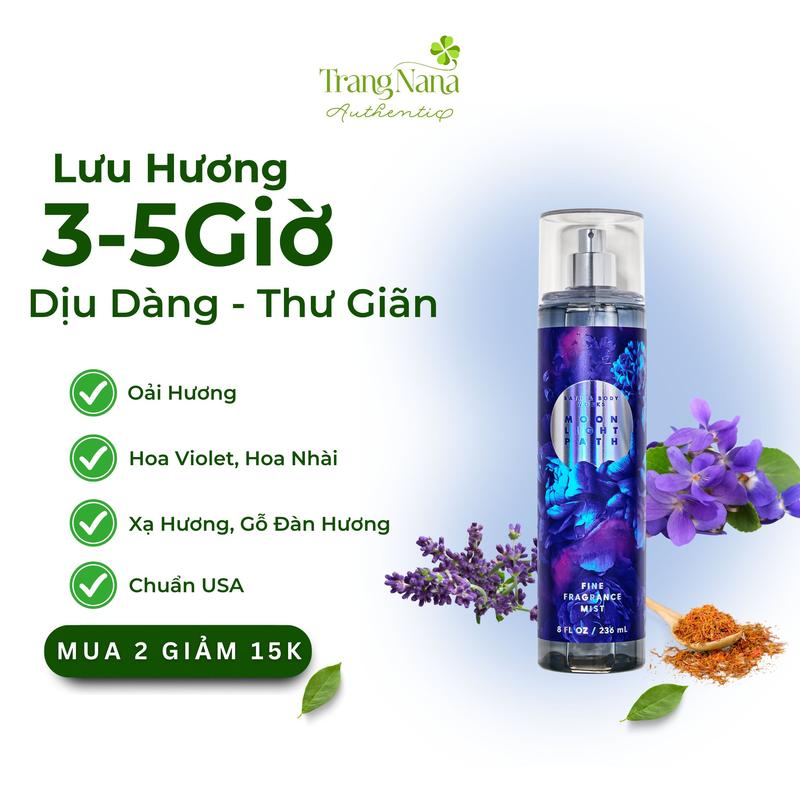  Xịt Thơm Body MOON LIGHT PATH Body Mist Bath Body Works Xịt Thơm Body Hương Nước Hoa Body Mist Nữ 236ml - Cosmetic Perfume Women 