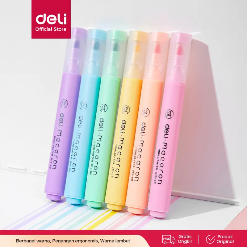 Deli Highlighter Pen Warna Pastel Macaroon Isi 6 Warna/Pack Chisel Tip Desain Miyou EU12-6C stationery 0