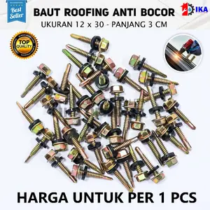 Baut Roofing - Baut Skrup Baja Ringan 12x30 (3cm) -10pcs Harga Termurah / Mild Steel Bolts Sekrup