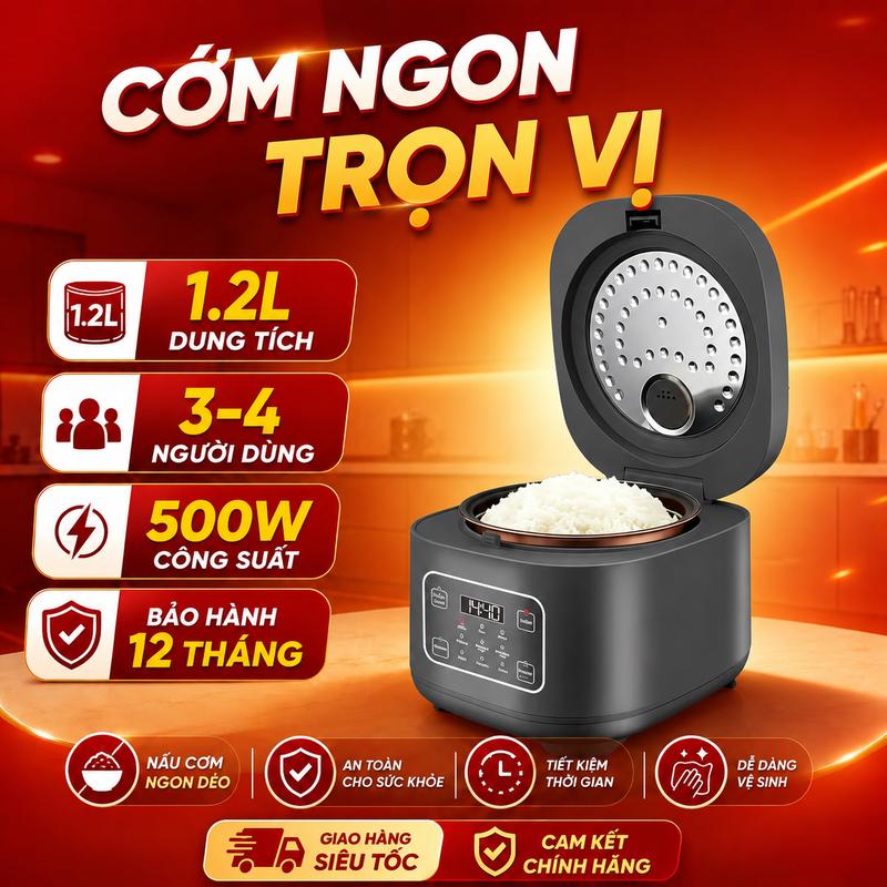 Nồi cơm điện 1.2 lít phù hợp cho gia đình 3‑4 người giao hàng nhanh chóng