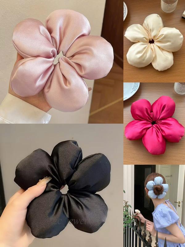  Dây Buộc Tóc Lụa Hình Hoa Cỡ Lớn Scrunchies Hoa 5 Cánh Sang Trọng Cho Nữ 