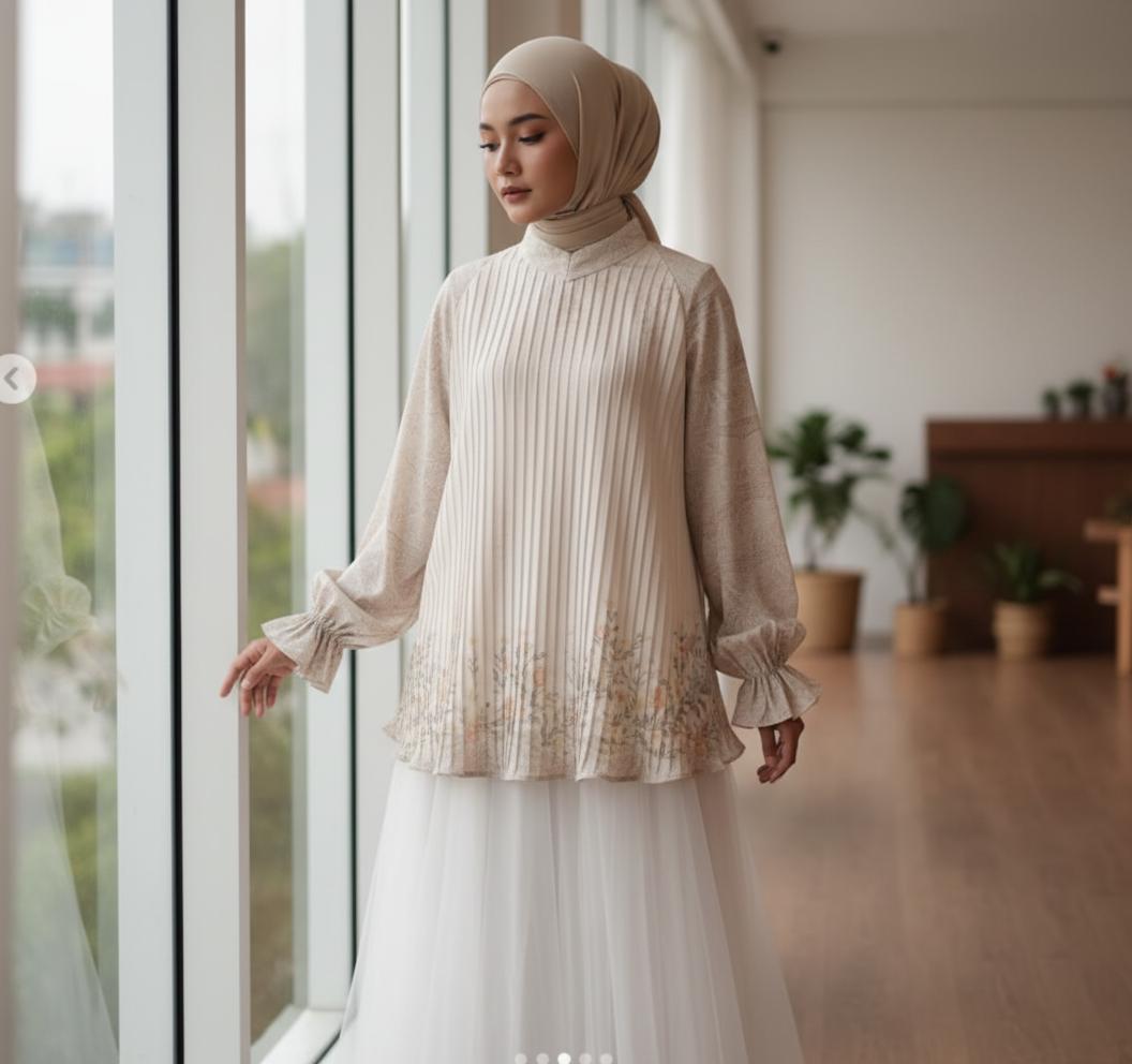 MIZURA BLOUSE A271b Atasan Wanita Lipit Motif Bunga Elegan Kekinian