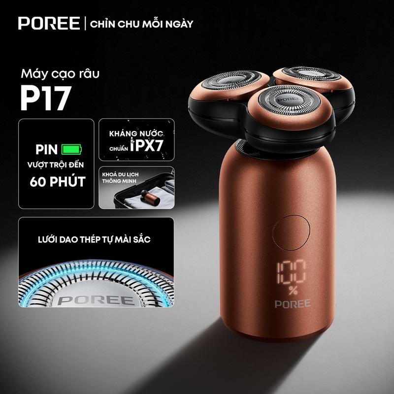 Máy cạo râu Poree P17| 3 đầu lưỡi kép| 60 ngày pin| chống nước IPX7