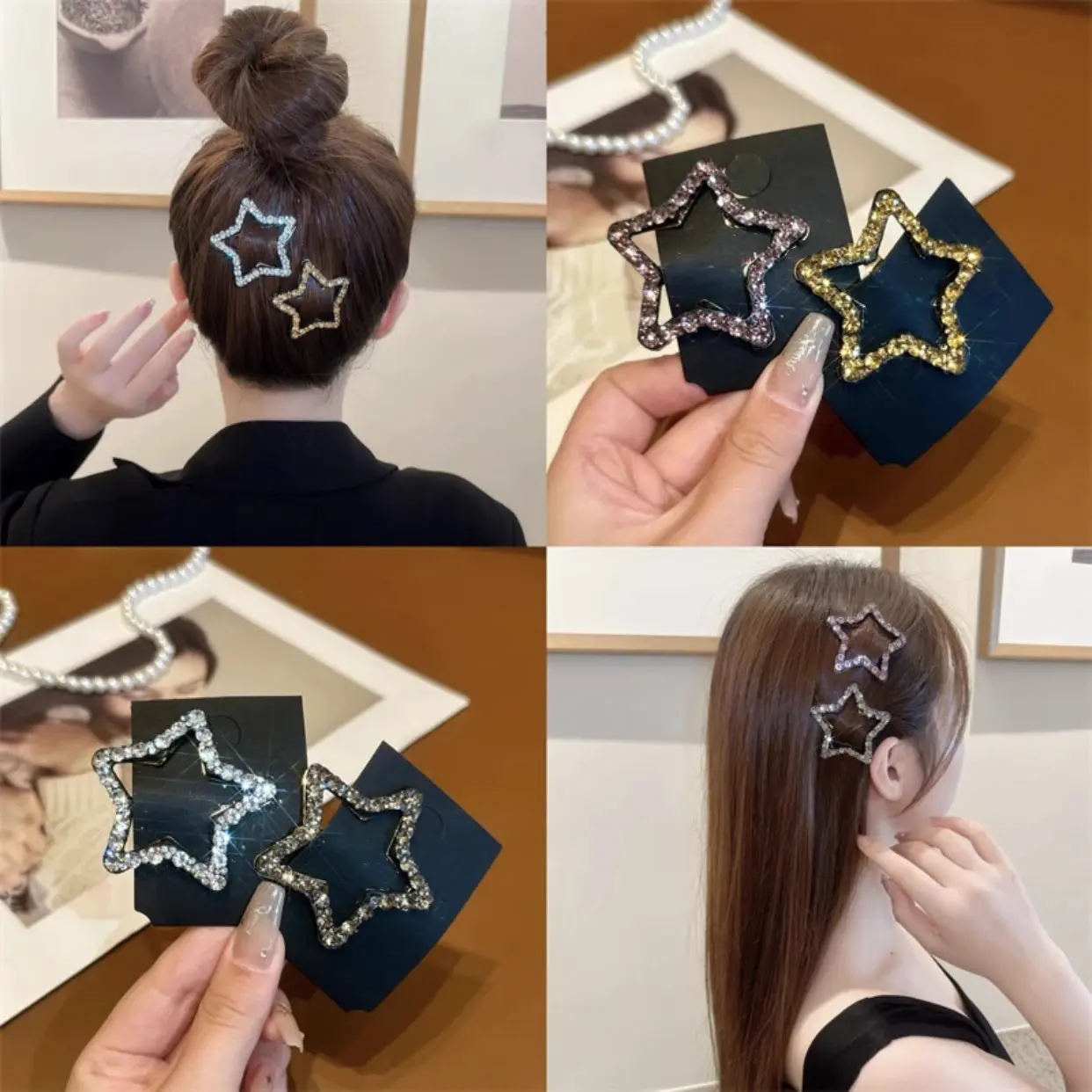 New Fashion Sparkling Five-pointed Star Hairpin Headdress Trendy Shiny  Pentagram Hair Clip Female Hair Accessories