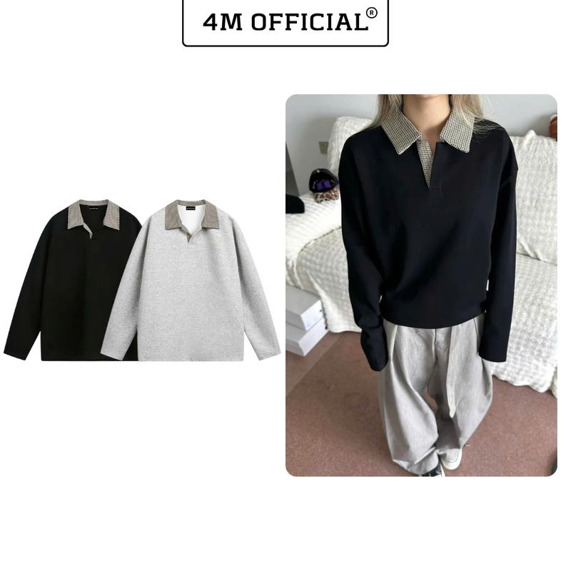  Áo Polo Dài Tay 4M OFFICIAL Chất Nỉ 2 Da Phối Cổ Kẻ Caro Long Sleeve Polo Shirt Unisex 