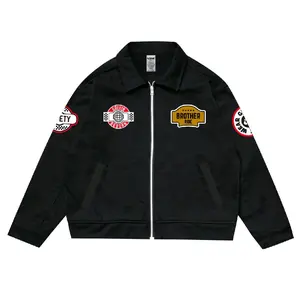 Grivin Work Jacket Minority Jaket Hitam Casual Bordir Pria Zipper Basic Unisex Cowok Bahan Drill Desain Embroidery Kancing Custom Keren Wanita Kerja