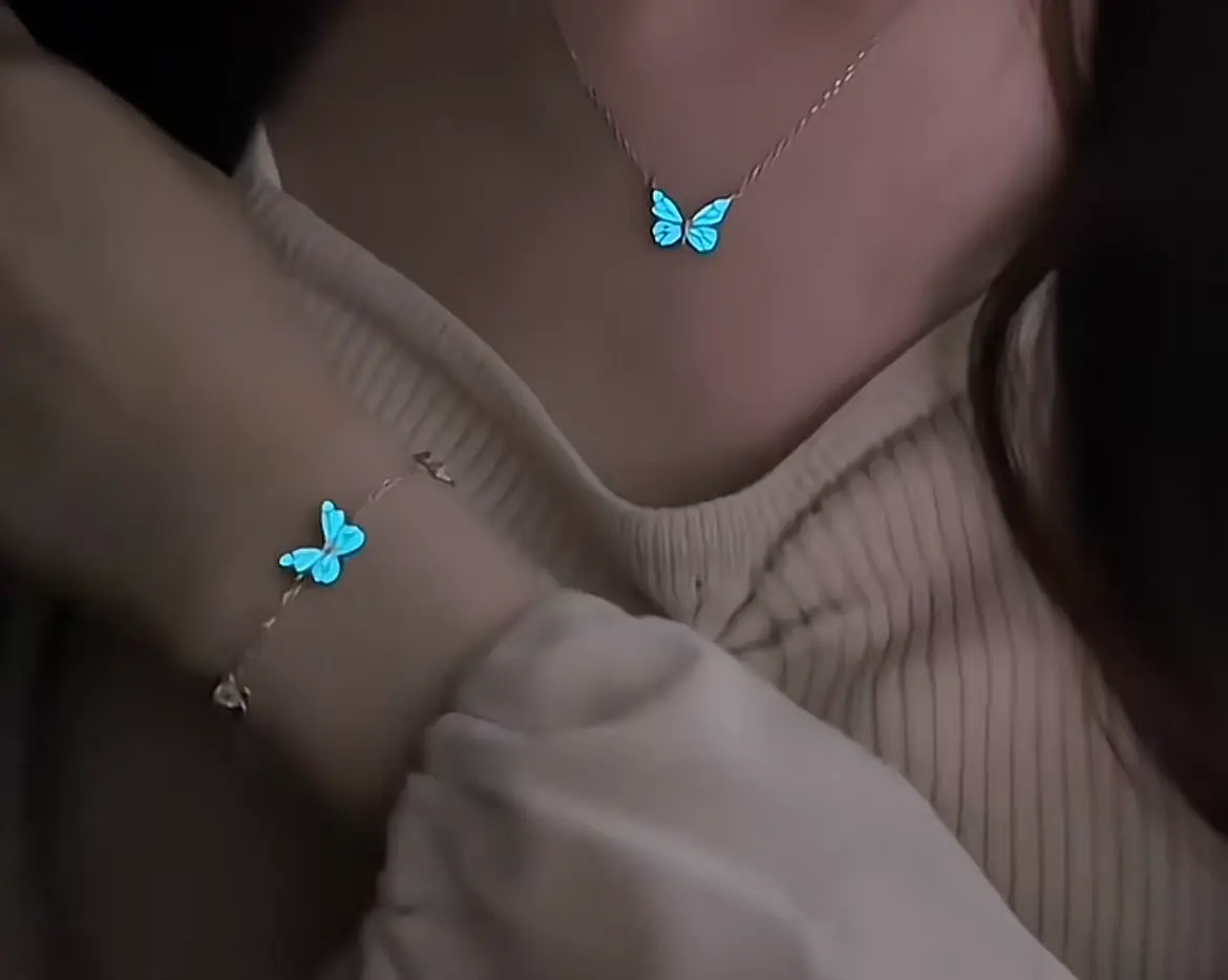 [925 Silver] Necklace Summer Sweat & Tarnish Resistant Glowing Butterfly Pendant Bracelet Jewelry with Gift Box, Hypoallergenic Dainty Necklace for Women Gift (Anniversary/Valentine/Birthday)
