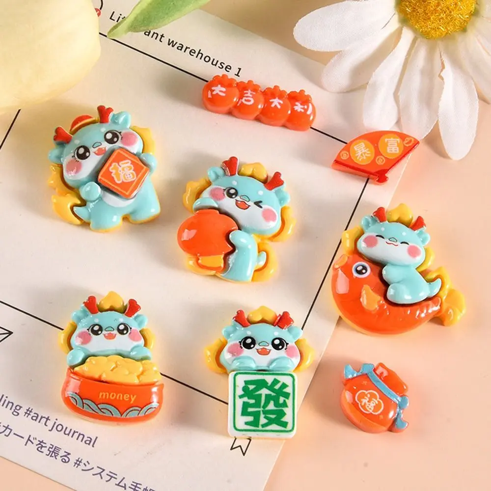 Cute Fortunate Chinese Dragon Accessories Flat Back Resin Cartoon Resin Phone Patch Craft Decoration Cabochons New Years Phone Case DIY Patch Happy New Year