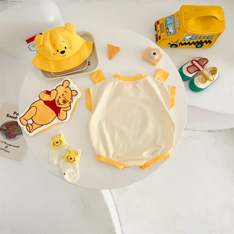 Quần Áo Sơ Sinh Gấu Nhỏ Áo Jumpsuit Quần, Bộ 3 Chiếc, Cho Em Bé Trai, Mặc Mùa Hè, Ngắn Tay, Áo Liền Quần Thời Trang, Thích Hợp Cho 0-24 Tháng 4