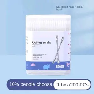 Pembersih Telinga / Kuping Baby Cotton Cotton Bud Spiral / Cotton Bud Sendok Isi 200 pembersih telinga bayi