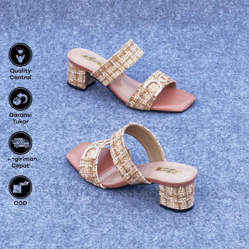Sultan Shoes | Sendal Hak Tahu 5 cm Wanita Flat Slop Tali Kokop Kekinian Aksesoris Gesper Rantai D | Sandal High Heel 5cm CasuaL 4