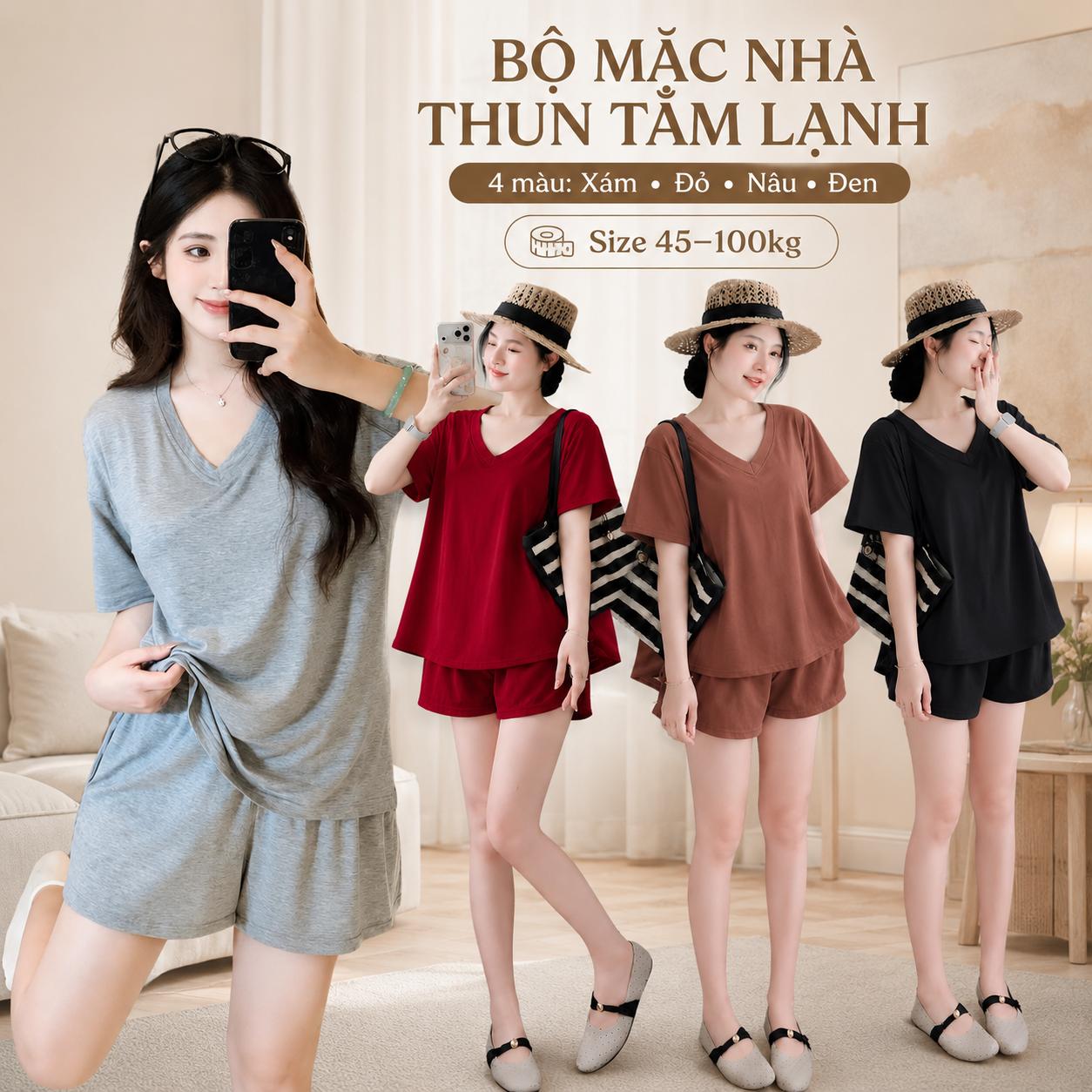 Bigsize Sài Gòn Set Bộ Nữ Bigsize Thun Tăm Lạnh Form Rộng Cổ V – Mặc Nhà Đi Chơi 45-100kg - B.1827
