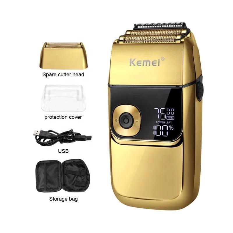 Máy cạo râu điện nam màn hình LCD lưỡi Titanium mạ vàng pin sạc 1400mAh sử dụng 120 phút không dây tiện lợi du lịch