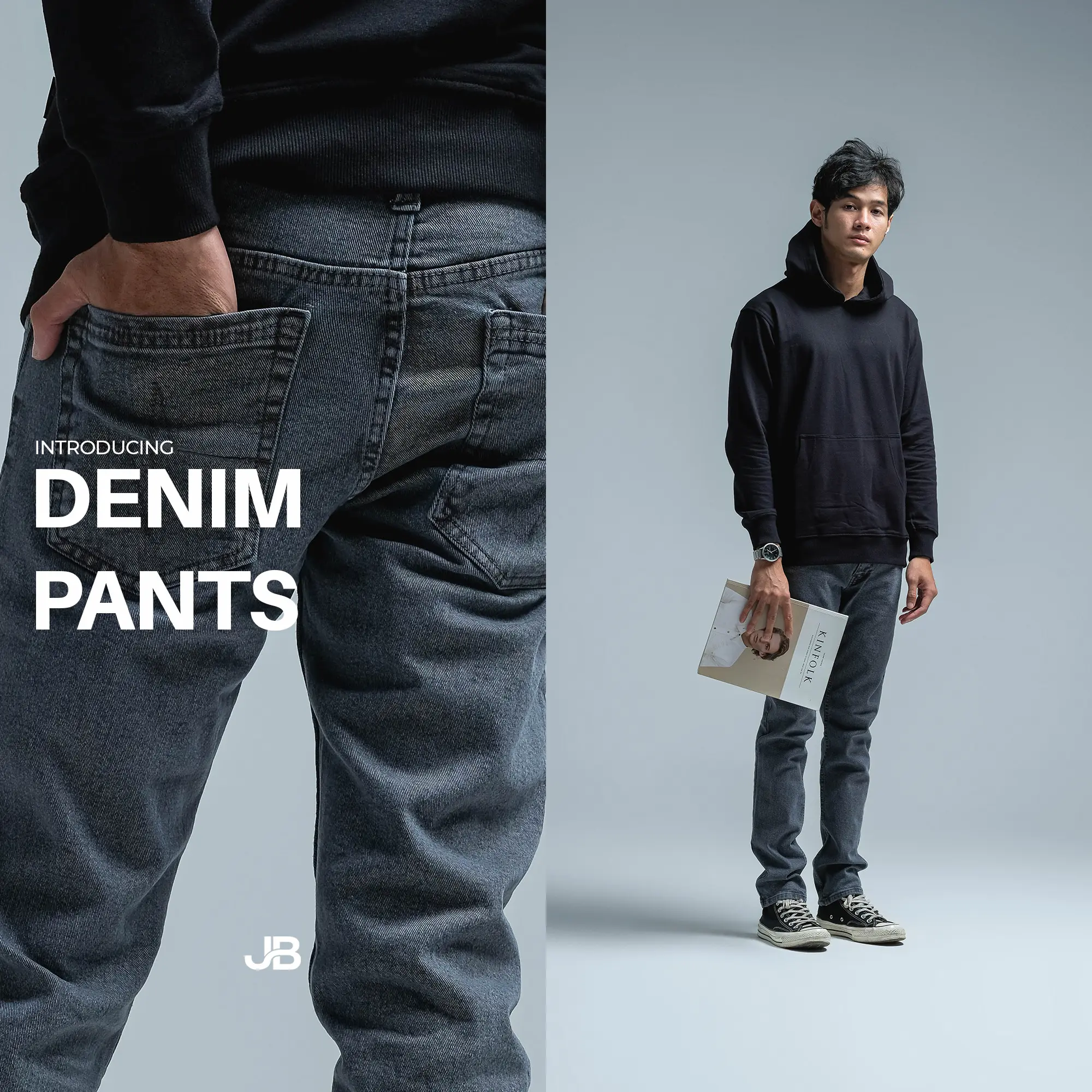 Celana Panjang Jeans Stretch Pria JB Long Denim Grey