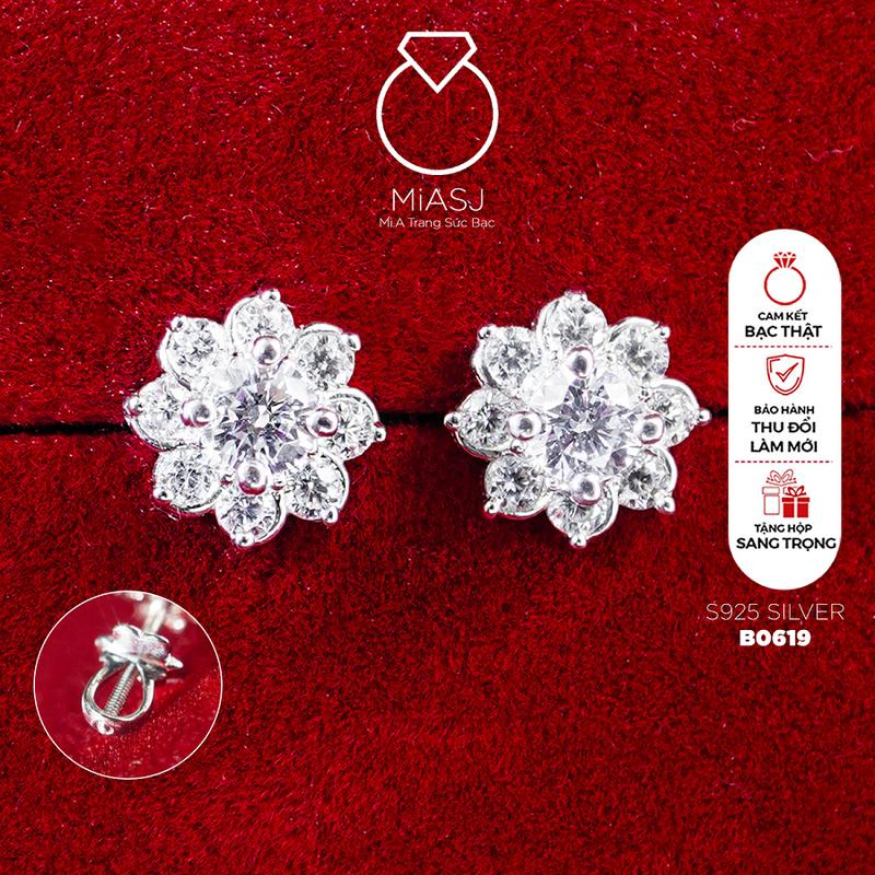 B0619 - Bông tai nữ hoa chốt vặn Bạc S925 thanh lịch cao cấp MiASJ