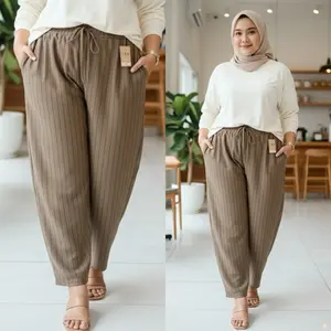 LA - Baggy Pants Scuba Stripe Jumbo Celana Highwaist Wanita Big Size Salur Lembut Nyaman Melar