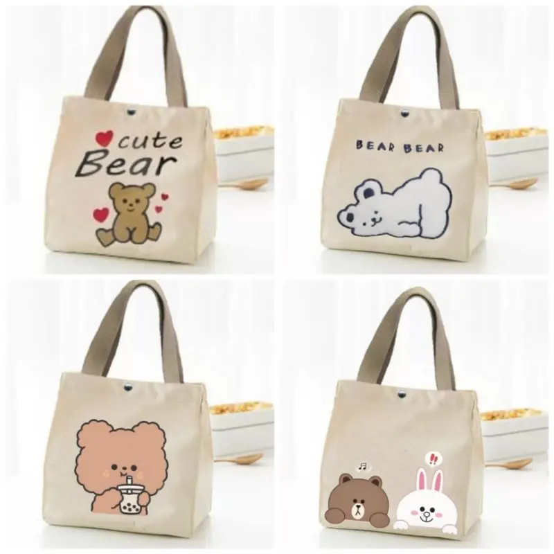 Tas Bekal Beruang Lokal Bahan Semi Kanvas 23 x 25 x 13 / Totebag Imut Murah Serbaguna