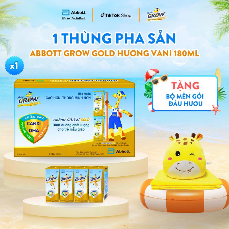 [TẶNG BỘ MỀN GỐI ĐẦU HƯƠU GROW] 1 Thùng Sữa hộp pha sẵn Abbott Grow Gold 180ml/ Hộp (12 Lốc) Hương Vani