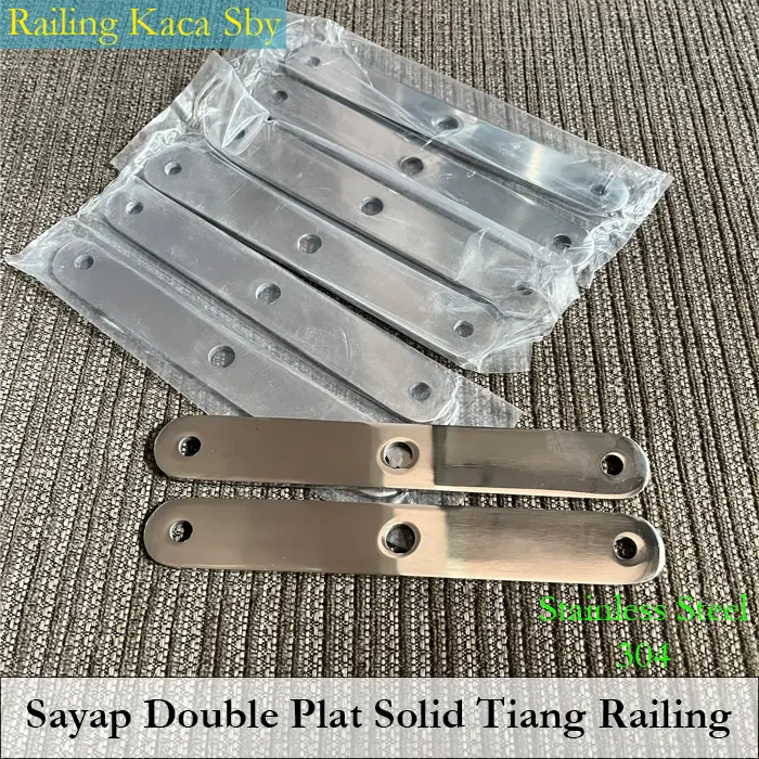 SAYAP PLAT DOUBLE TIANG RAILING KACA SOLID SUS304 1