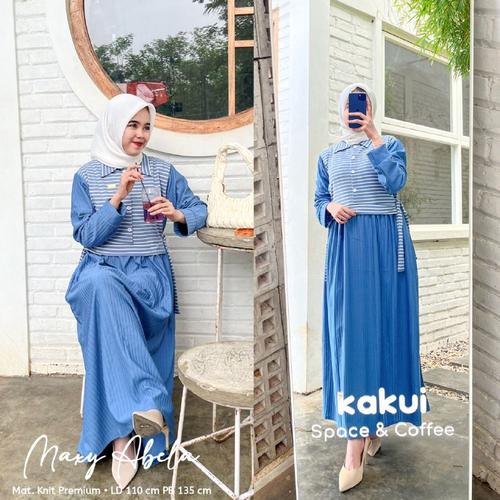 New Abella Midi Dress Salur Wanita Muslimah Knit Hornet Motif Salur Premium  Terbaru Midi Dress Rajut Knit Hornet - Kode Msa-01