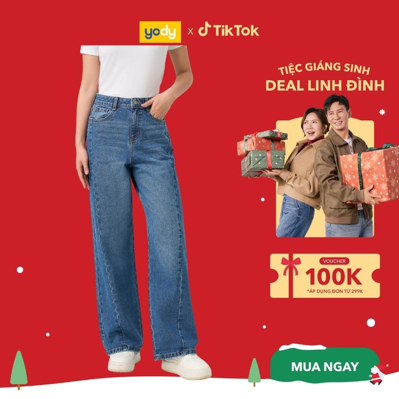 YODY Quần Jeans Wide Leg Đường Can Chéo WCJE25S043