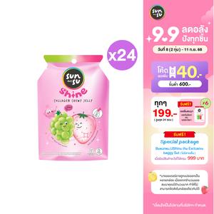 (แพ็ก 24) Sunsu Shine ซันซุเยลลี่ผสมบุกคอลลาเจน กลิ่นไวท์สตรอเบอร์รี่และองุ่นไชน์มัสแคท