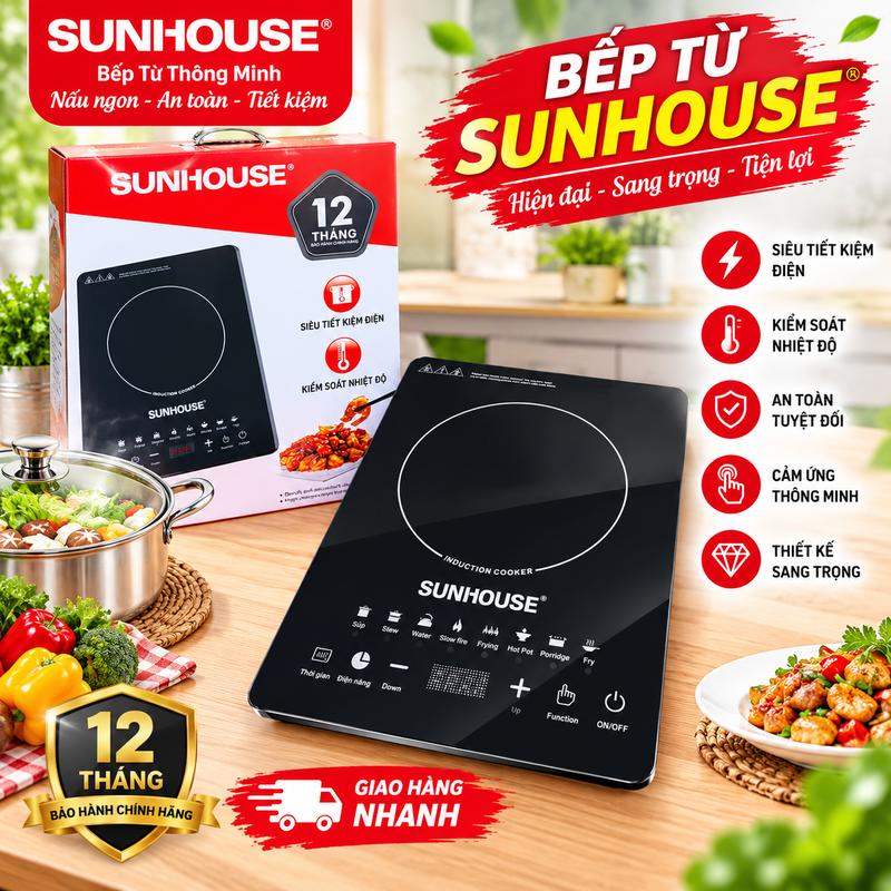 Bếp Điện Từ SUNHOUSE 2200W Cảm Ứng – Bếp Từ Để Bàn Dùng Cho Gia Đình, Phòng Trọ