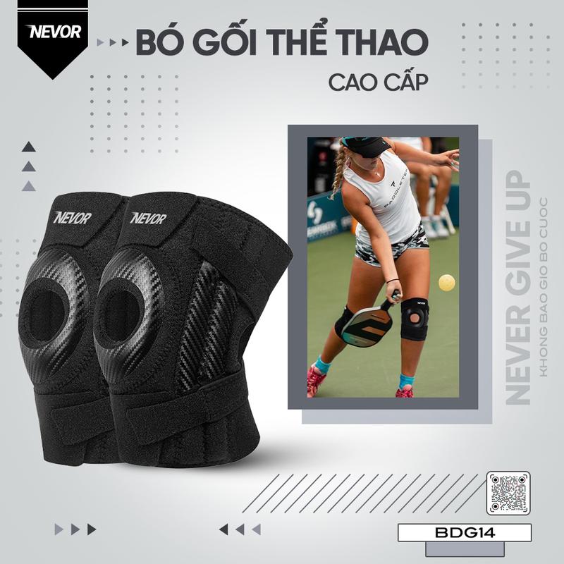 Bó Gối Thể Thao Cao Cấp BDG14 > Thiết kế nhỏ gọn có 4 Thanh Trợ Lực Free Size Ổn Định Khớp Gối Thoát Mồ Hôi Nhanh Chịu Lực Cao Không Xô Lệch Bó Gối Cao Cấp NEVOR phù hợp Chơi Thể Thao Pickleball Leo Núi Đá Bóng Bóng chuyền
