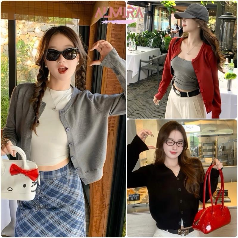  Áo Cardigan Len Lông Thỏ Có Cúc Dáng Ngắn Tay Dài 