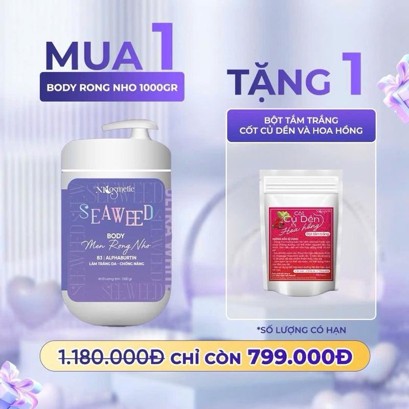 Kem Body Men Rong Nho 1000gr - Tặng 1 Bột Tắm Trắng - Dưỡng Trắng Da Chống Nắng Làm Sáng Mịn Da