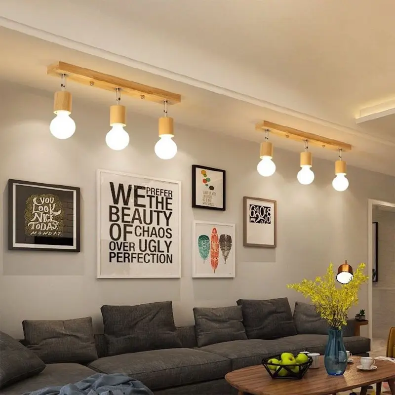 360° Rotation Nordic Retro Living Room Chandelier Wooden Ceiling Lamp Medieval Style Pendant Light Suitable For Bedroom, Kitchen Dining Room