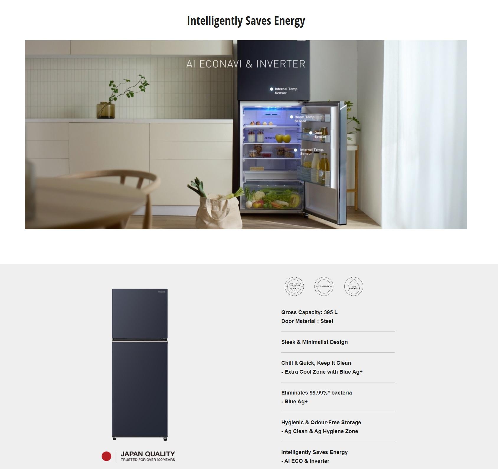 Panasonic Refrigerator 2 Door Inverter 395L Fridge Peti Sejuk Peti Ais ...