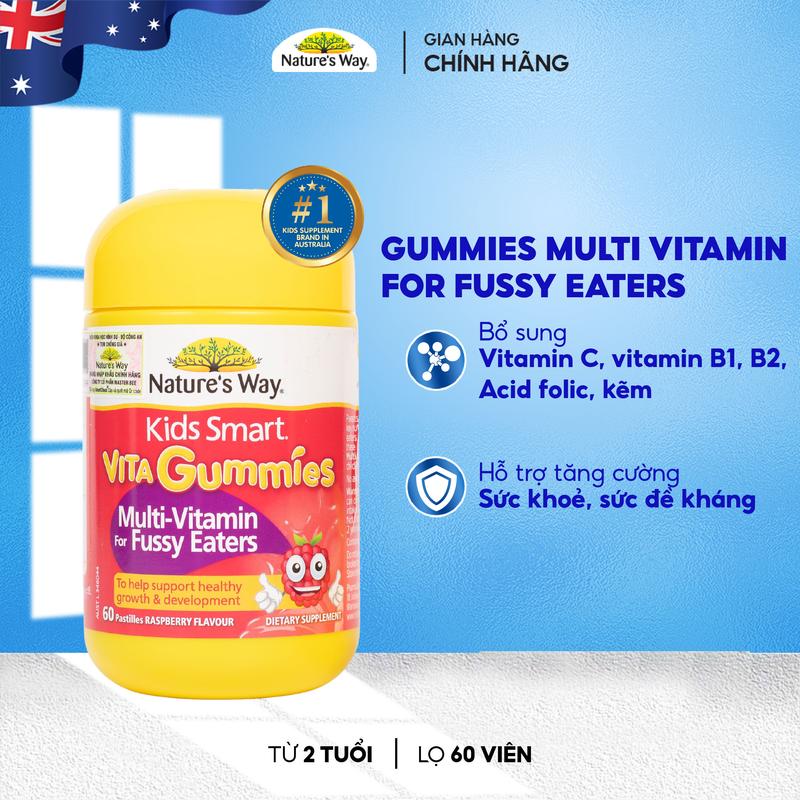 Kẹo Dẻo Bổ Sung Vitamin Và Khoáng Chất Nature's Way Kids Smart Vita Gummies Multi Vitamin for Fussy Eaters Cho Bé Hộp 60 Viên