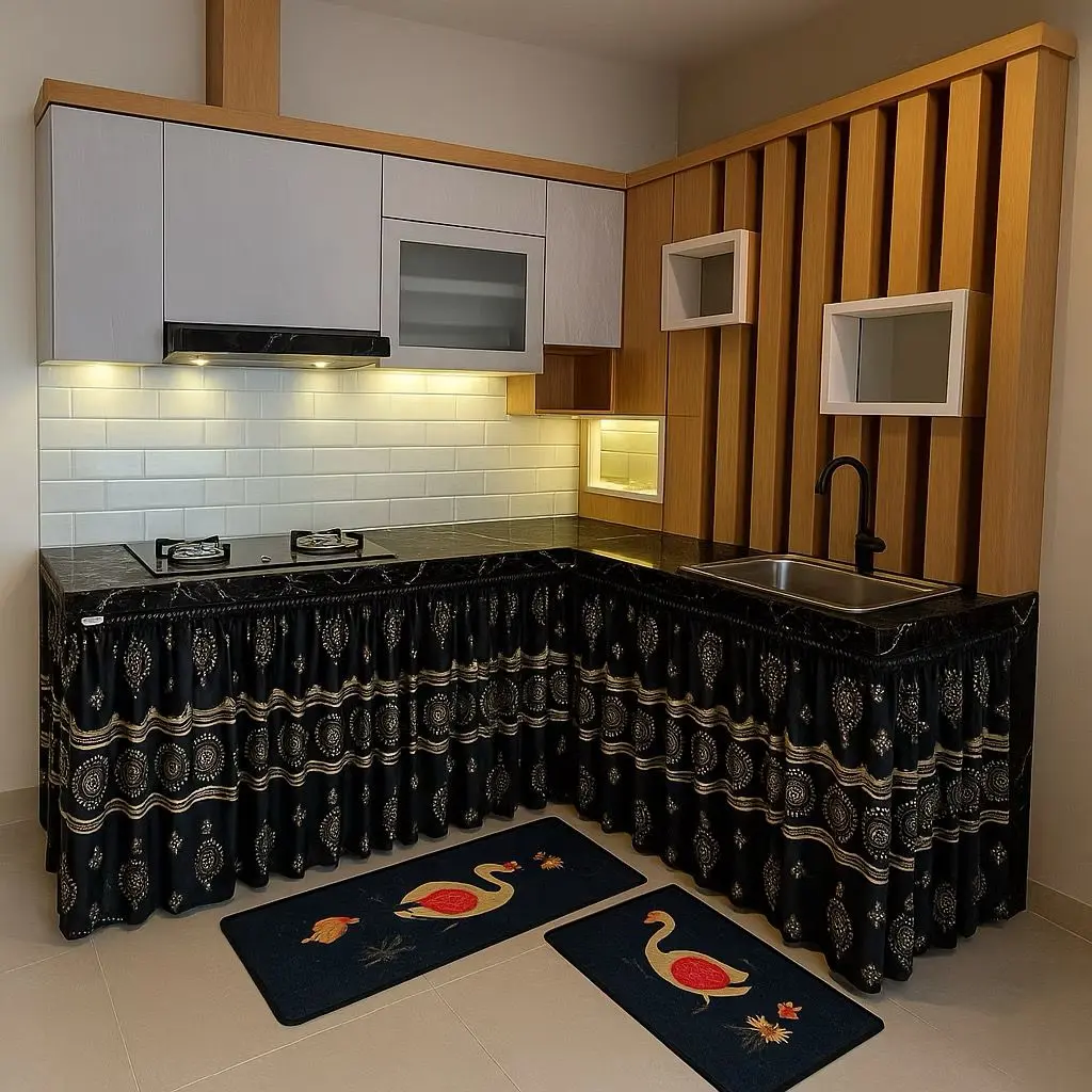 Gorden Kolong Dapur Bawah wastafel Bahan Lembut Katun Mikro Bonus Tali Ukuran 100 cm x 70 cm Terlaris Korden Bunga Polos Embos Batik Karakter - Curtain