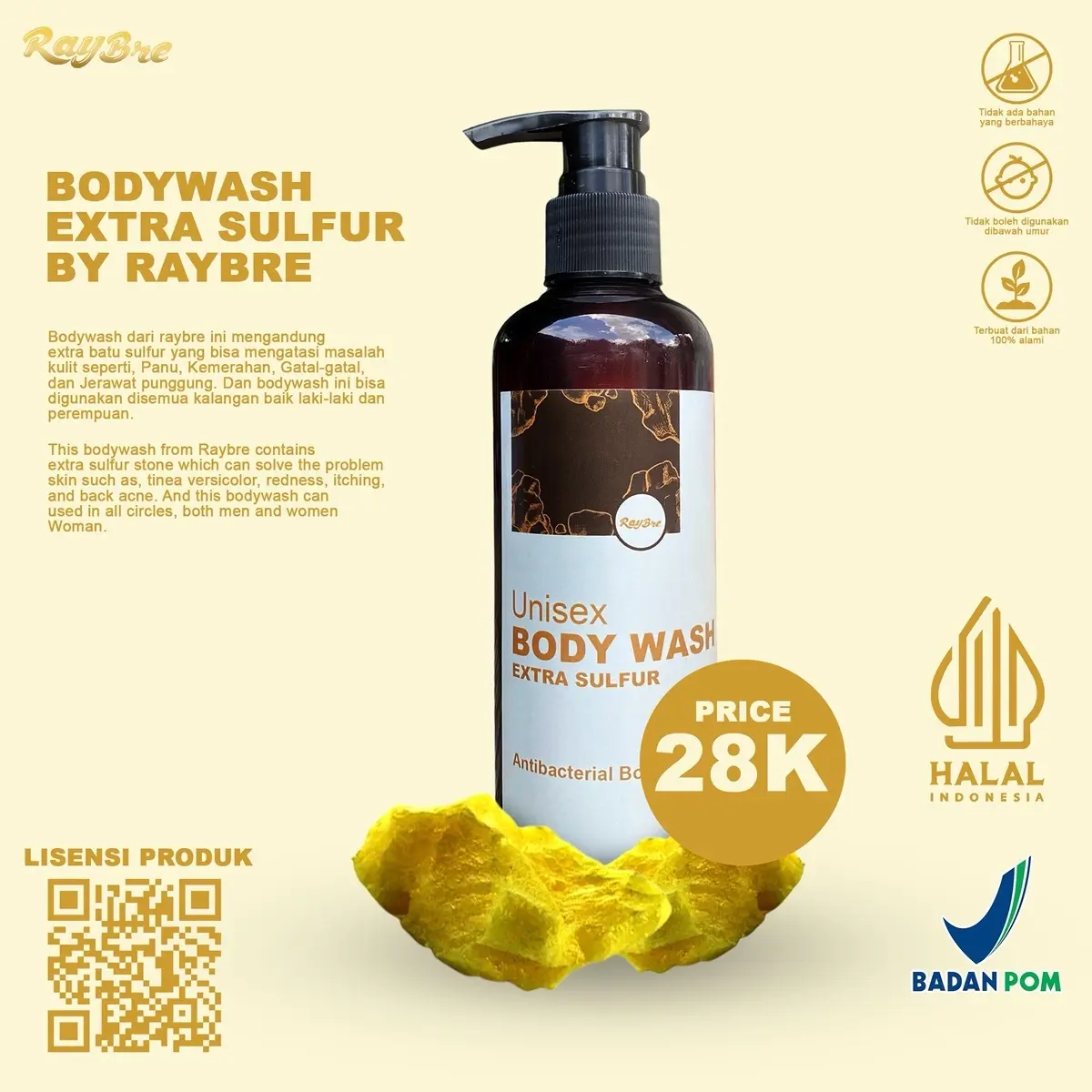 Bodywash extra sulfur Raybre || Sabun mandi mengatasi gatal gatal Badan
