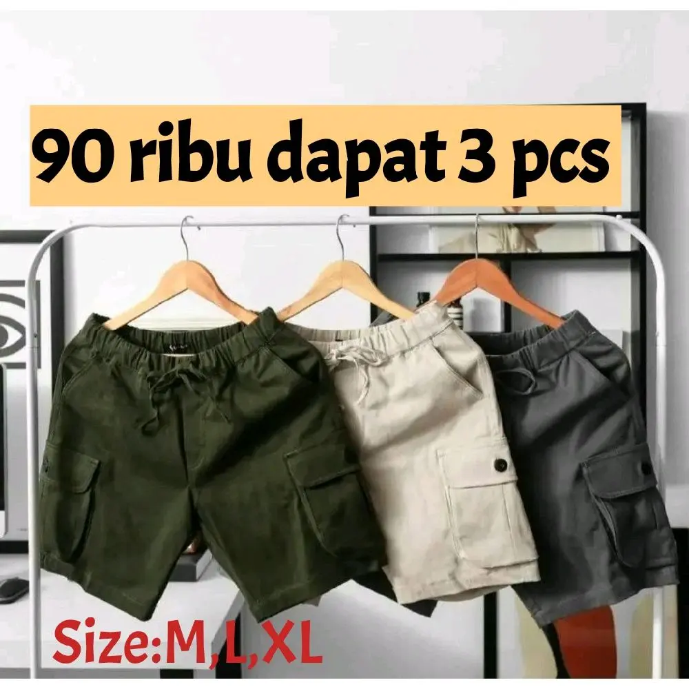90 Ribu Dapat 3 Pcs Celana Pendek Boardshort cargo pria dewasa remaja nyaman santai tebal keren Distro Katun Cowok Twill Lembut Hitam Mocca