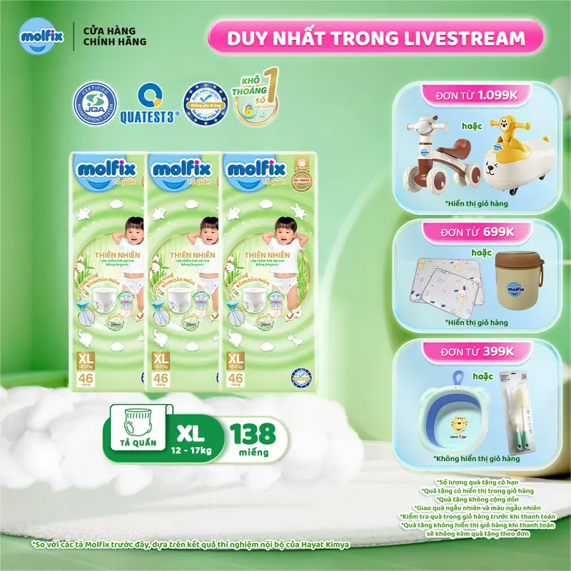 Combo 3 Tã/bỉm quần Molfix Thiên nhiên Super Jumbo Cho Bé Molfix Việt Nam [Bao bì thay đổi theo từng đợt nhập hàng] 0