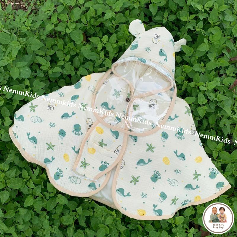 Tặng Kính chắn và khẩu trang Áo Choàng Chống Nắng Chắn Gió Cho Bé Nemm Kids Chất liệu Vải Xô Hoạ Tiết Ngộ Nghĩnh Voi k chùm qua chân