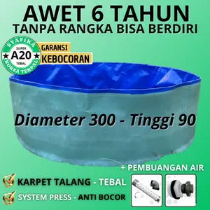 Terpal Kolam Ikan bulat talang D3-T90 / Diameter 300 Tinggi 90cm Bisa Berdiri Tanpa Rangka Untuk Budidaya Ikan