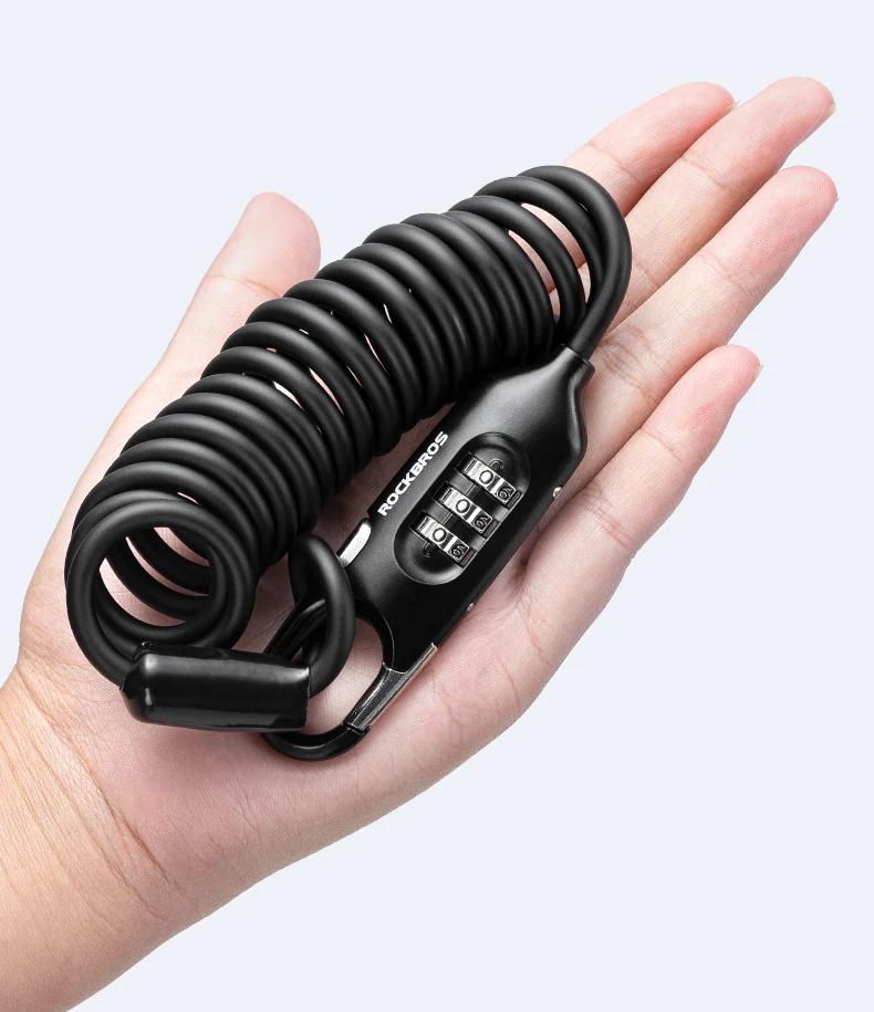 Product Introduction of ROCKBROS Bicycle Lock Portable Anti-theft Safety Password Steel Cable Chain Security Password 3 Digit Lock Helmet Lock Accessory 26