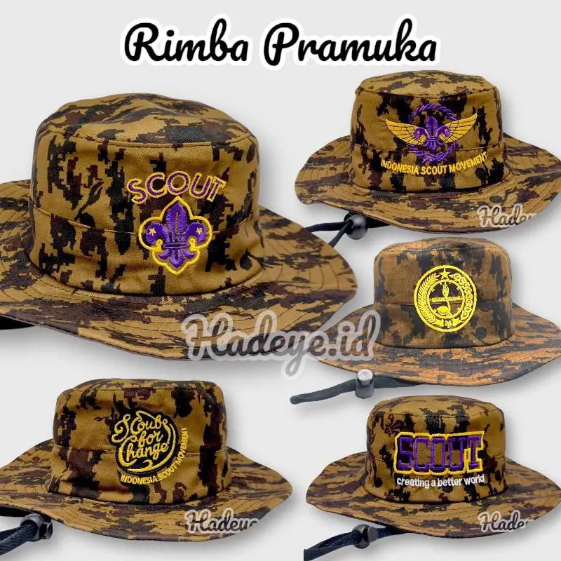 TERLARIS - Topi Rimba Loreng Perlengkapan Pramuka Logo Bordir Premium - RIMBA PRAMUKA