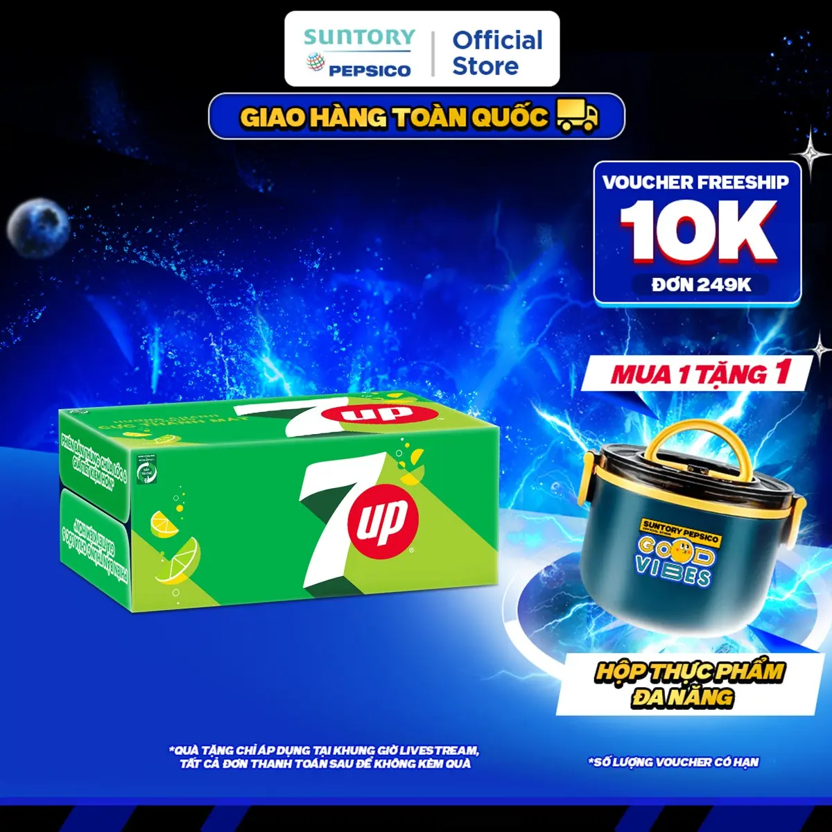 [SALE ĐẠI LỄ]Thùng 24 Lon Nước Ngọt Có Gaz 7Up Xanh (320ml/lon)