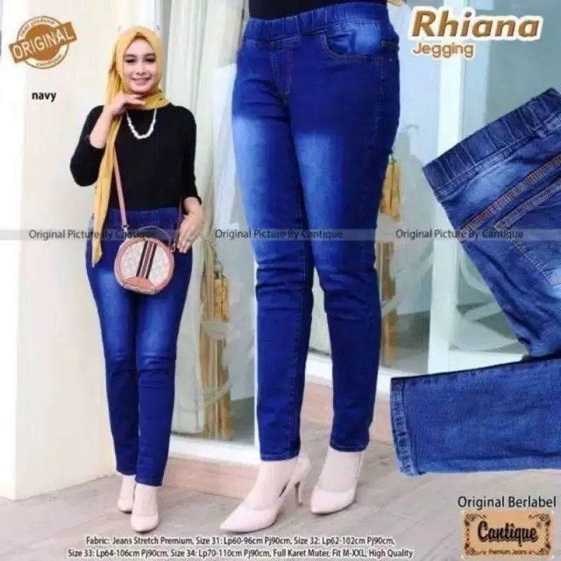 Celana jeans wanita pinggang karet strech melar jeans legging wanita pinggang karet Jumbo Panjang Cewek