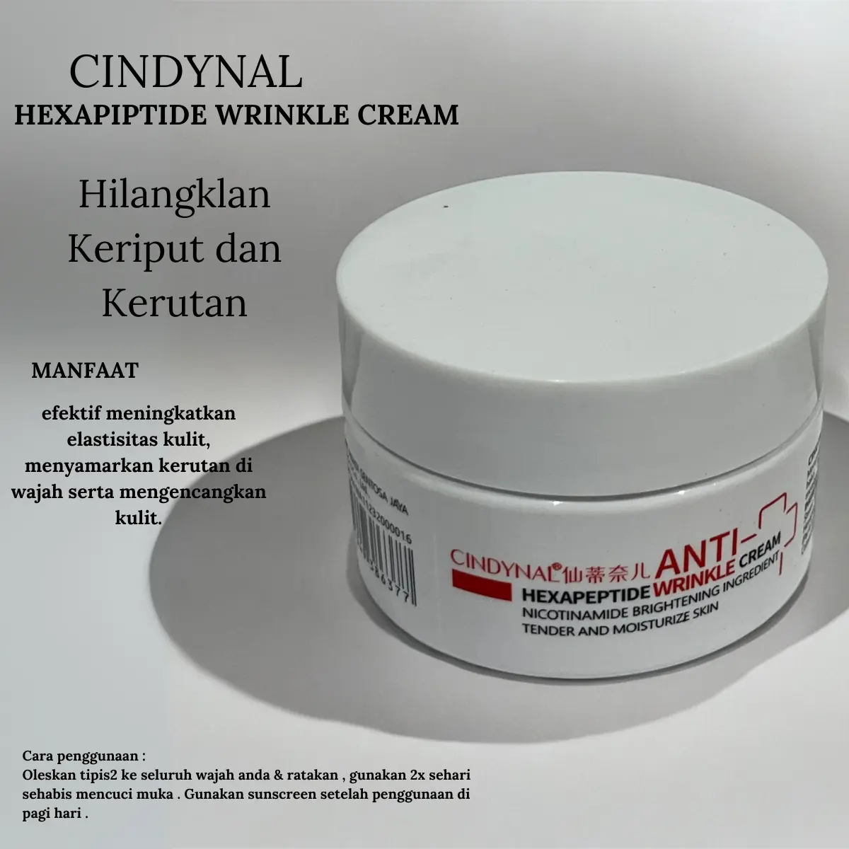 CINDYNAL Pelembab Wajah Anti Penuaan Dini Keriput dengan Hexapeptide - Pencerah, Aging