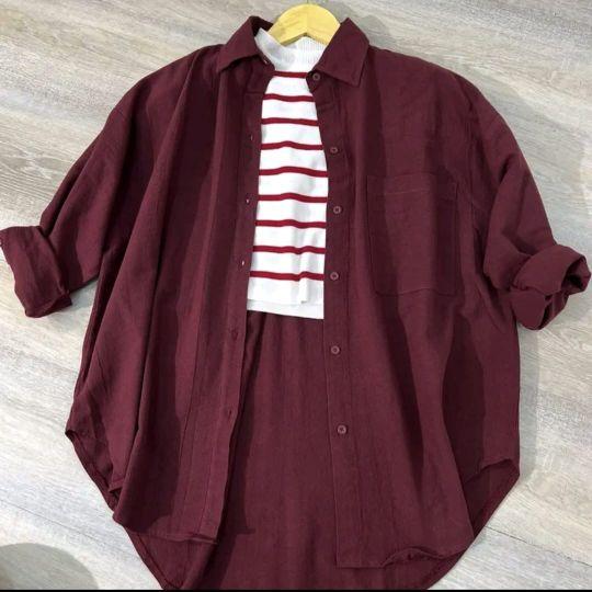 kemeja inara oversize basic linen top casual atasan wanita polos lengan panjang terbaru jumbo bisa cod