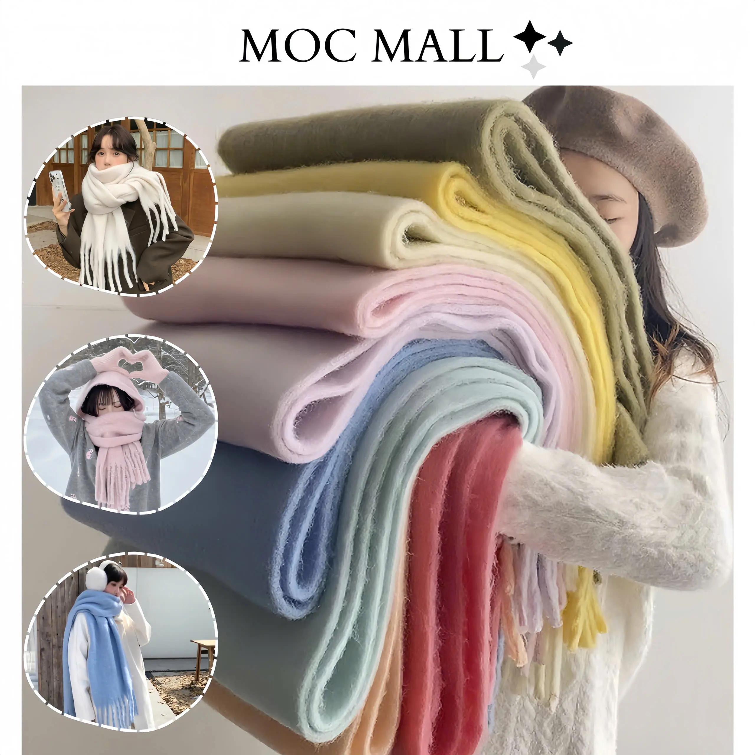 ( XẢ KHO) Khăn len bông khăn choàng bản to chất liệu dày dặn màu pastel mới phong cách Hàn sc033