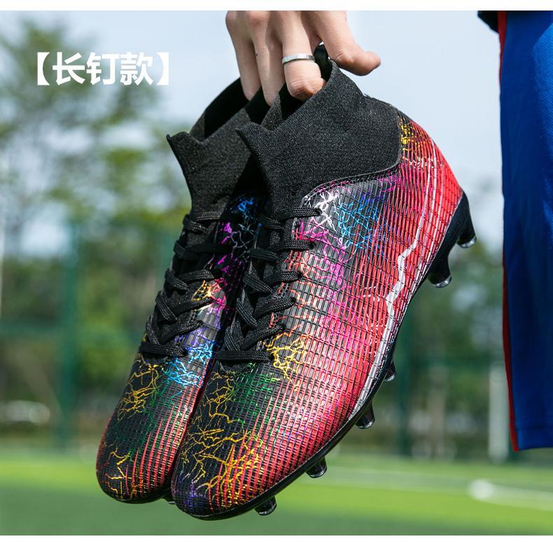 Product Introduction of Messi Football Shoes Large Size: EU35-47 Male Teenager Students Outdoor Lawn High-top Training Shoes Cristiano Ronaldo Children Adult AG Spike Anti-slip Shock Absorbing Professional Competition Shoes 19