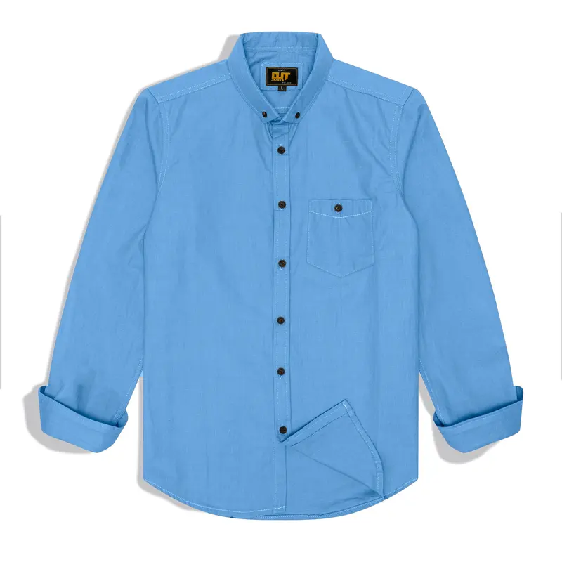 Outskirts - Long Sleeve Shirt Blue Denim | Kemeja Polos Blue Denim Pria Lengan Panjang Casual Slimfit Formal Santai Basic Shirts Katun Lembut Biru Light Nyaman Katun Lembut 0