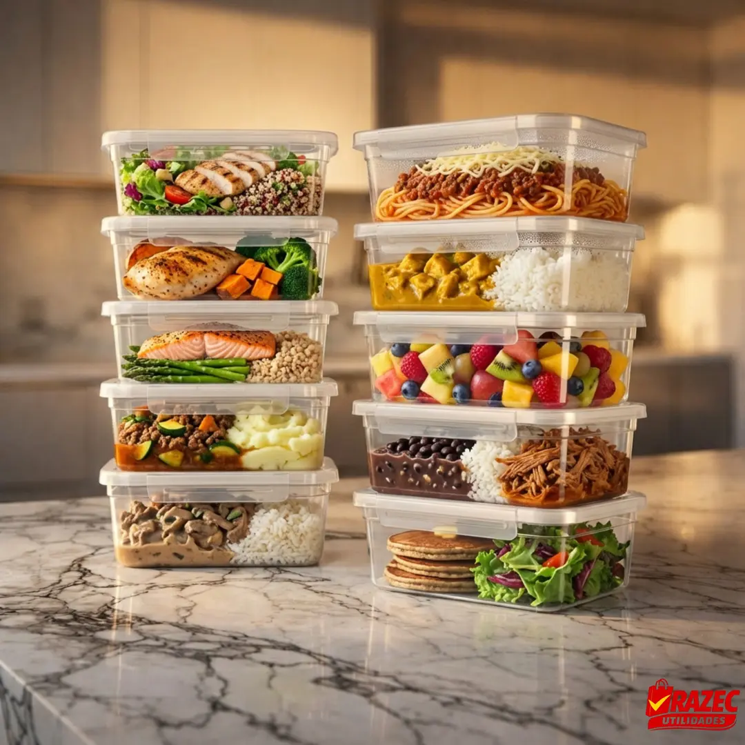 Kit Com 12 Potes 800ml Tampa Com Trava Lavável Microondas Freezer Marmita Fitness Durável BPAFree